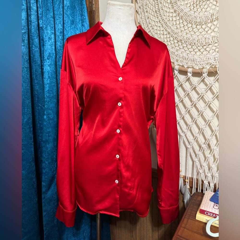 Red Satin Button Down